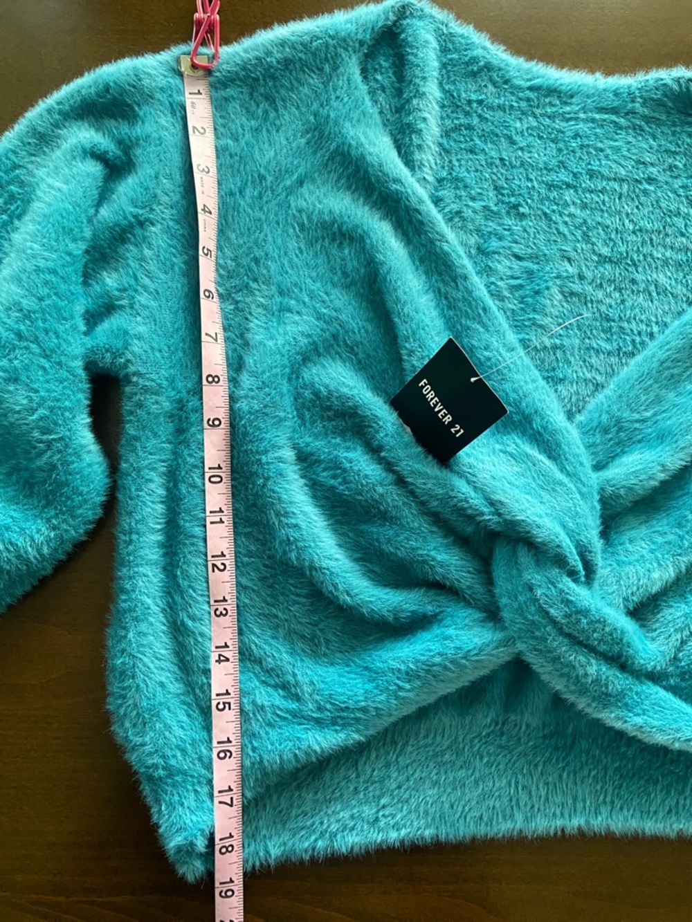 2/$20*  Teal Fuzzy Women's Sweater with Twist Knot. Forever 21, Sz M. NWT - Picture 11 of 11